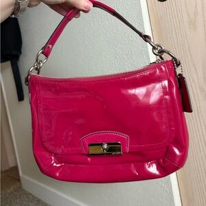 Coach Patent Shoulder Bag in Bright Pink with Gold Hardware